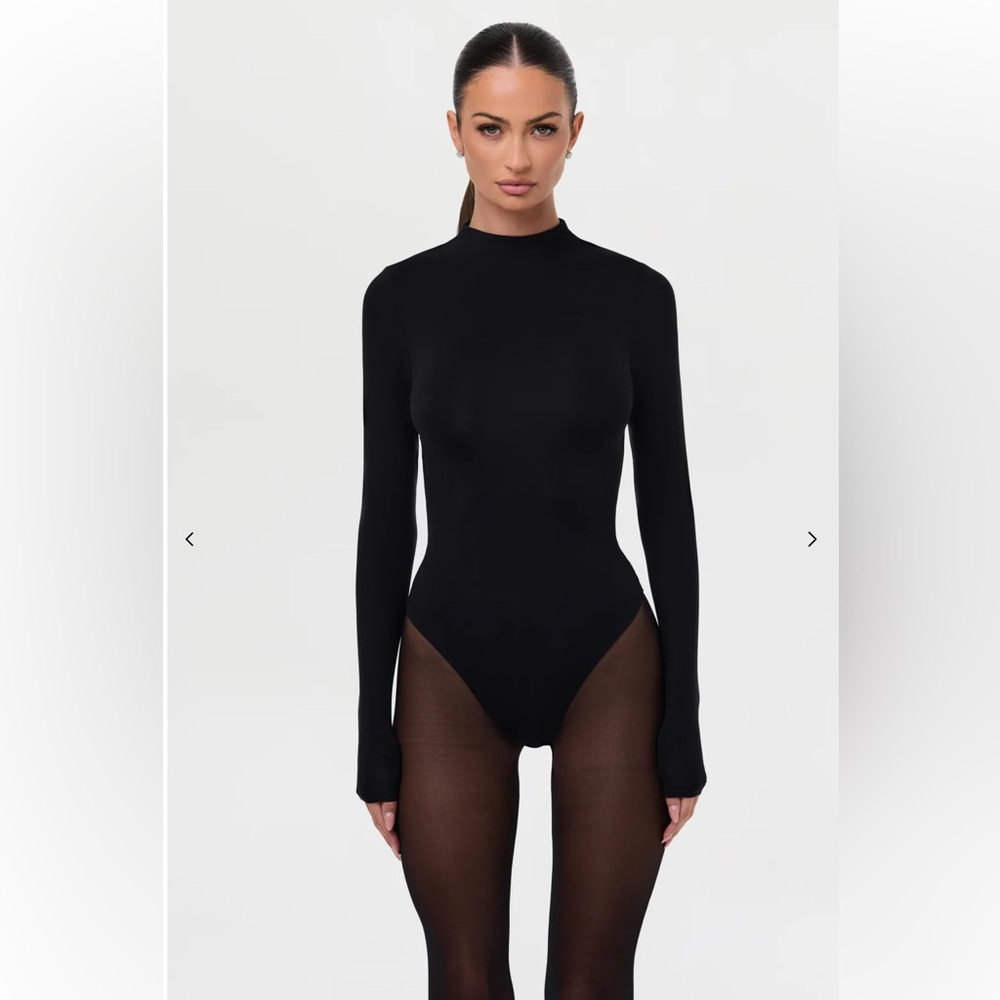 NWT Naked Wardrobe Mock Neck Black Bodysuit Size Large